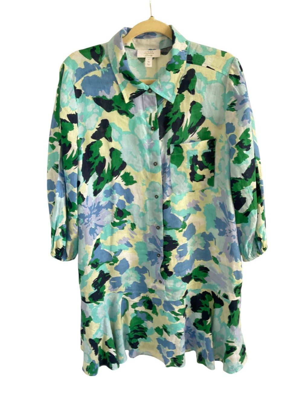 Charter Club Linen Floral Button-Front Dress in Aqua & Green - Picture 2 of 5